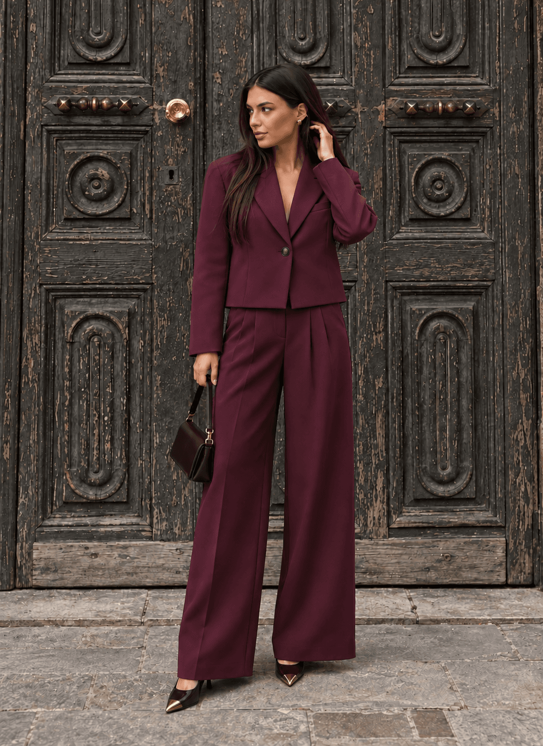 Bordo ceket pantolon takım 